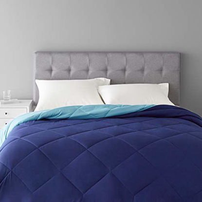 Picture of Amazon Basics Reversible Microfiber Comforter Blanket - Full/Queen, Navy / Sky Blue