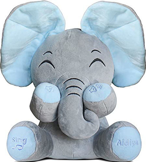 Picture of Aidiya Elephant Baby Stuffed Animal Baby Gifts Peluches Ear Interactive Elephant Talking Singing Plush Toys for Girls Boys Gift Adjustable Volume 13.8" Set (Blue)