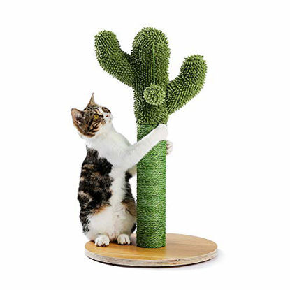 Picture of Made4Pets Cat Scratching Post, Cactus Cat Scratcher Kitten Scratching Post with Natural Sisal Rope for Indoor Cats Claw Scratcher, Vertical Green Cat Tree with Dangling Balls for Small Cats Kittens