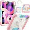 Picture of SEYMAC for iPad Air 4 10.9 Case 2020, iPad Pro 11 Case 2020/2018 Heavy Duty Protection Shockproof Case with 360 Degree Hand Strap & Kickstand, Screen Protector for iPad 10.9, iPad Pro 11 Colorful/Pink