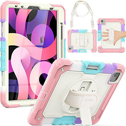 Picture of SEYMAC for iPad Air 4 10.9 Case 2020, iPad Pro 11 Case 2020/2018 Heavy Duty Protection Shockproof Case with 360 Degree Hand Strap & Kickstand, Screen Protector for iPad 10.9, iPad Pro 11 Colorful/Pink