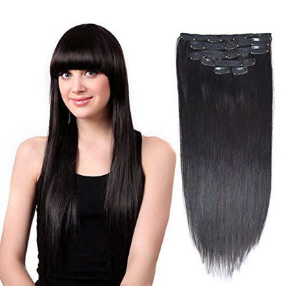 Picture of 14" Remy Human Hair Clip in Extensions for Women Thick to Ends Jet Black(#1) 6 Pieces 70grams/2.45oz