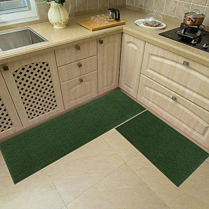 Picture of 48x20 Inch/30X20 Inch Kitchen Rug Mats Made of 100% Polypropylene 2 Pieces Soft Kitchen Mat Specialized in Anti Slippery and Machine Washable (Green)