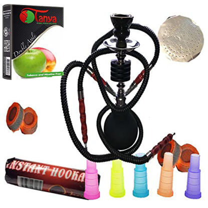 Picture of 2 Hose Hookah Neon, Two Styles to Choose from 12" Height, Cute Shape Comes with 10 Instant Charcoal, 5 Mouth Tips, 25 foil Paper and Apple Flavor (Black)