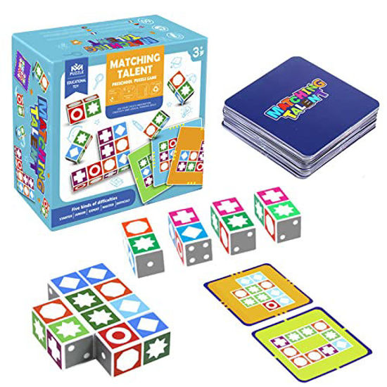 HTOOQWooden Matching Game Puzzle Games, New Wave Match Puzzles Building  Cubes Toy Board Games for Family Night, Educational Logical Thinking Toys  Brain Teaser Memory Game for Kids and Adults 