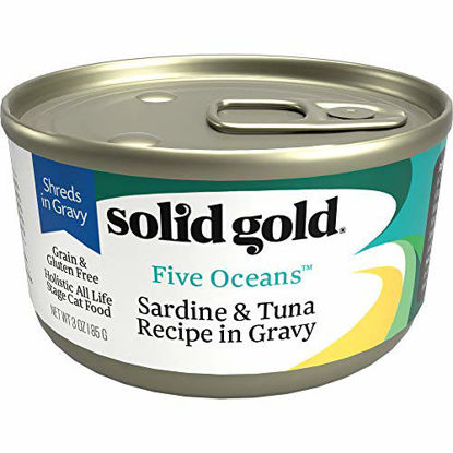 Picture of Solid Gold Shreds In Gravy Wet Cat Food; Five Oceans With Real Sardine & Tuna, 24Ct/3Oz Can