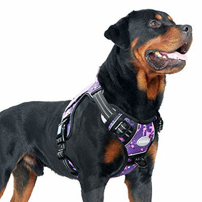 Picture of Auroth Tactical Dog Harness for Small Medium Large Dogs No Pull Adjustable Pet Harness Reflective K9 Working Training Easy Control Pet Vest Military Service Dog Harnesses (XL, Purple Camo)