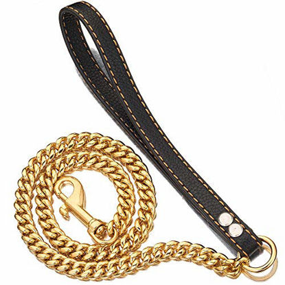 Picture of PRADOG Chain Dog Leash Metal Chew Proof 12MM Heavy Duty Pet Leash Chain with Leather Padded Handle for Large Medium Small Dogs(Totally Length of 4ft)