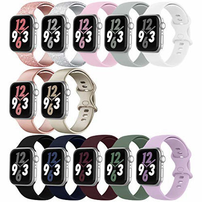 Picture of WASPO 12 Pack Compatible with Apple Watch Band 38mm 42mm 40mm 44mm, Soft Silicone Sport Bands Strap Compatible with iWatch Series 6/5/4/3/2/1 SE (42mm/44mm-S/M)