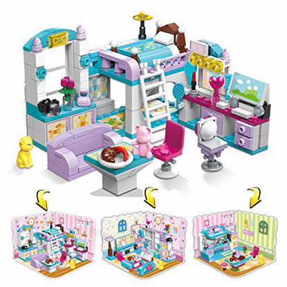 Picture of Qman 6-12 Girl's Dream Home Building Blocks Kit Educational Toy, Build Girl's Bedroom or Living Room or Kitchen, 3 Building Methods (194 Pieces)