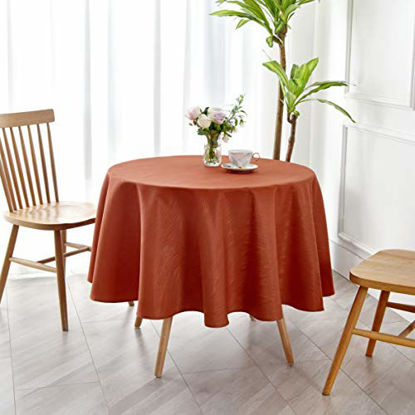 Picture of maxmill Round Jacquard Tablecloths Swirl Design Spillproof Wrinkle Free Heavy Weight Soft Table Cloth for Circular Table Cover of Thanksgiving Parties Decorations Tablecloth Round 90 Inch Rust