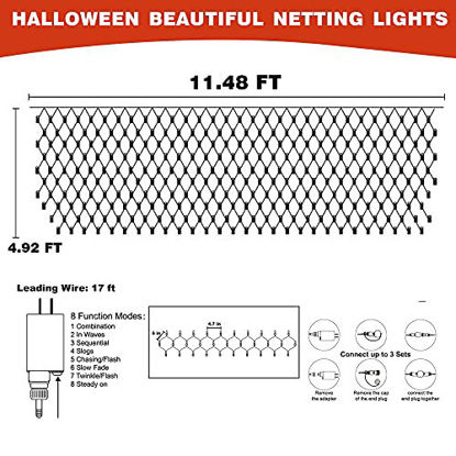 Picture of DAZZLE BRIGHT Halloween 360 LED Net Lights, 12FT x 5 FT Connectable String Lights with 8 Lighting Modes, Halloween Decorations for Party Carnival Supplies, Indoor Outdoor Yard Garden Decor (Orange)