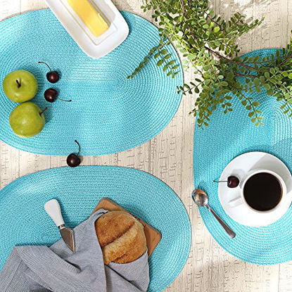 Picture of DII Classic Woven Tabletop Collection Indoor/Outdoor Placemat Set, Oval, 12x18, Aqua 6 Piece