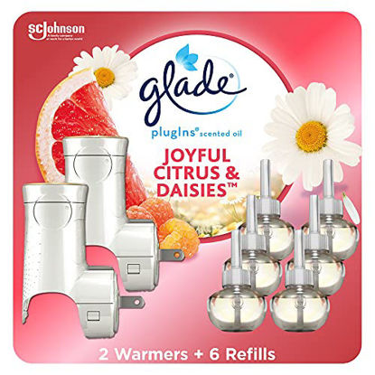 Picture of Glade PlugIns Refills Air Freshener Starter Kit, Scented and Essential Oils for Home and Bathroom, Joyful Citrus & Daisies 4.02 Fl Oz, 2 Warmers + 6 Refills