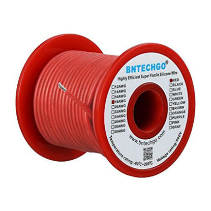 Picture of BNTECHGO 18 Gauge Silicone wire spool 100 ft Red Flexible 18 AWG Stranded Tinned Copper Wire