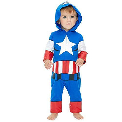 Picture of Marvel Avengers Captain America Toddler Boys Zip-Up Hooded Costume Coverall Blue 5T