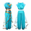 Picture of Princess Jasmine Costume Dress Up Clothes Fancy Sequined Arabian Outfit Attire with Tiara Wand Gloves Accessories Set for Little Toddler Girls Kids Halloween Cosplay Birthday Party 3T 3 Years