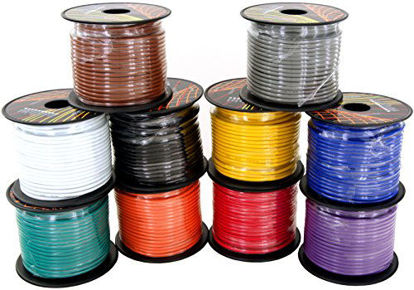 Picture of 14 Gauge 4 Color Pack in 100 ft Roll (400 Feet Total) Copper Clad Aluminum CCA Low Voltage Primary Wire for Automotive Harness Car Audio Video Wiring. Also in 10 Color Combo