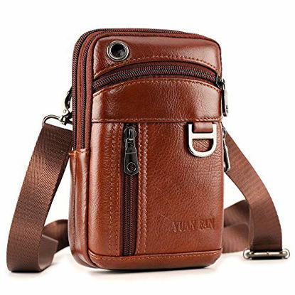 Picture of High Grade Leather Phone Holster,Hip Bum Pack Pouch Unisex,Vertical Holster Belt Clip Pouch,Carrying Case with Card Slots Compatible with iPhone Samsung (Brown)