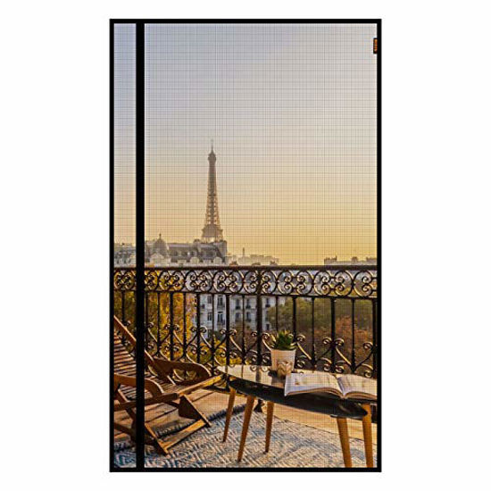 Picture of MAGZO Magnetic Screen Door, Fits Door Size 48'' x 80'' Left Right Side Opening, High Light Transmission, Windproof, Durable Fiberglass Good Corrosion Resistance, Reinforced Magnetic Stripes Grey