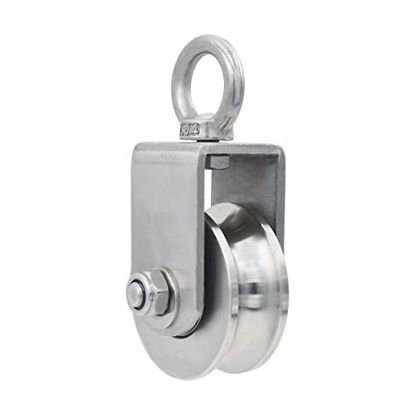 Picture of Pulley Wheel Heavy Duty Single Wheel Swivel Pulley Block Duplex Bearing 304 Stainless Steel 360 Degree Rotation Smooth Loading 800 Kg for Material Handling and Moving Lifting