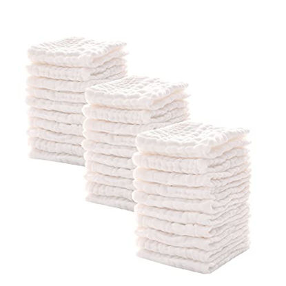 Picture of Baby Muslin Washcloths - Soft Baby Face Towels, Bibs for Newborn with Sensitive Skin. Absorbent Baby Wipes, Burp Cloths or Bath Towels for Boys Girls. Baby Registry as Shower.(Bulk Washcloths 30 Pack)