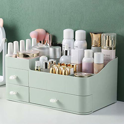 Picture of MIUOPUR Makeup Organizer for Vanity, Large Capacity Desk Organizer with Drawers for Cosmetics, Lipsticks, Jewelry, Nail Care, Skincare, Ideal for Bedroom and Bathroom Countertops - Large Green