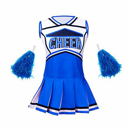 Picture of yolsun Cheerleader Costume for Girls Halloween Cute Uniform Outfit (120(4-5y), Blue)