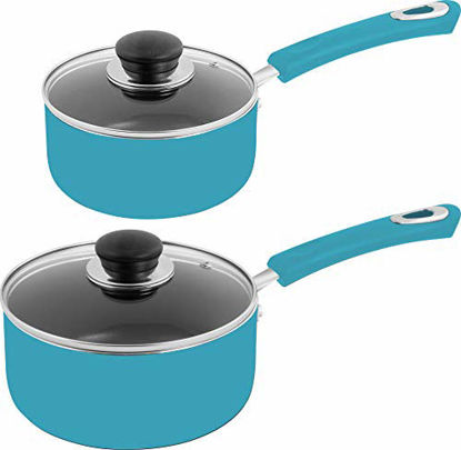 Picture of Utopia Kitchen Nonstick Saucepan Set - 1 Quart and 2 Quart - Glass Lid - Multipurpose Use for Home Kitchen or Restaurant - Turquoise