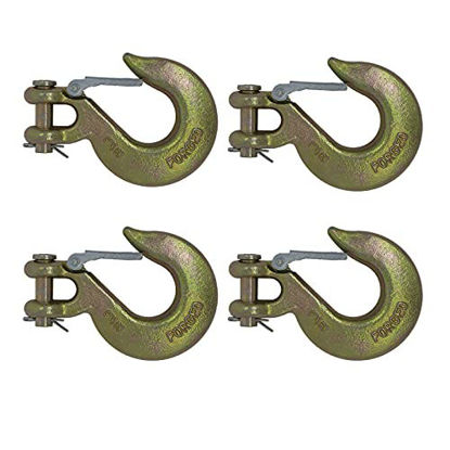 Picture of 4Pcs 3/8'' Clevis Hooks with Latch, Forged G70 Tow Chain Clevis Slip Grab Hook for Trailer Truck Transport Tow Chain Hook