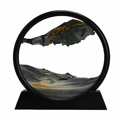 Picture of Aoderun Moving Sand Art Picture Round Glass 3D Deep Sea Sandscape in Motion Display Flowing Sand Frame Relaxing Desktop Home Office Work Decor (7")