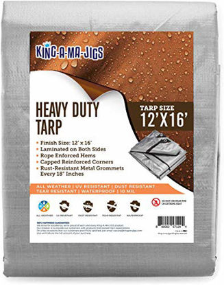 Picture of 12x16 Heavy Duty Tarp, Waterproof Plastic Poly 10 Mil Thick Tarpaulin with Metal Grommets Every 18 Inches - for Roof, Camping, Outdoor, Patio. Rain or Sun (Reversible, Silver and Brown) (12 x 16 Feet)