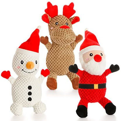 Picture of Senneny 3 Pack Dog Christmas Toys Santa,Reindeer and Snowman, Stuffed Squeaky Toys for Dogs Puppy, Plush Dog Toy for Large Medium Small Dogs, Interactive Durable Dog Chew Toys