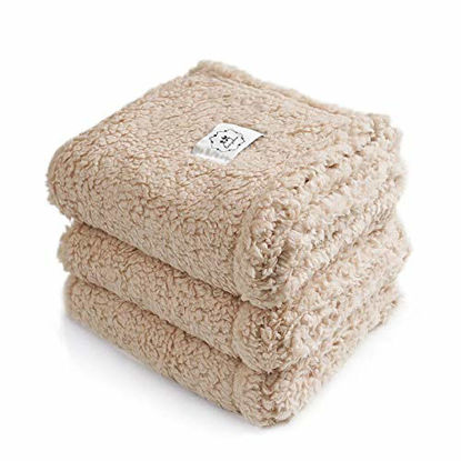 Picture of 1 Pack 3 Blankets Fluffy Premium Fleece Pet Blanket Soft Sherpa Throw for Dog Puppy Cat Beige Large (41x31'')