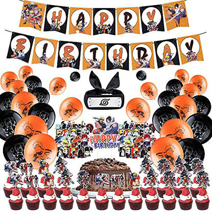 Picture of 97 PCS Anime Birthday Party Supplies,Anime Birthday Decoration Include Headband, Happy Birthday Banner, Cake Topper, Balloons, and Stickers For Kids Adults and Fans