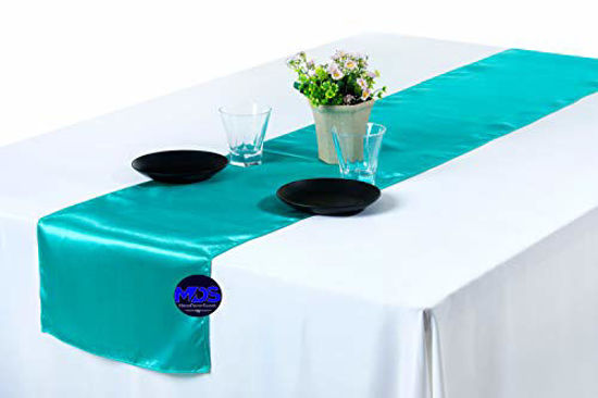 Picture of mds Pack of 10 Wedding 12 x 108 inch Satin Table Runner for Wedding Banquet Decoration- Teal