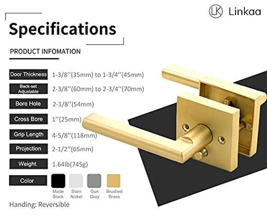 Picture of Linkaa Passage Door Locks, Gold Stain Brass Door Lever, Bedroom Bathroom Door Handles Keyless Interiort, Exterior/Interior Door Handle.