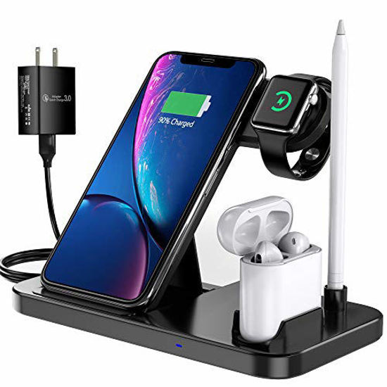 Black Wireless Charger 3 in 1 Foldable Fast Wireless Charging Station for iPhone 13/12/11 Series/XS MAX/XS/XR/X/8/8 Plus and Samsung Phones,Qi-Certified Charging Stand for iWatch and AirPods Pro/2/3 