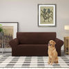 Picture of KEKUOU Stretch Loveseat Sofa Slipcover 1 Piece Couch Sofa Cover (55"-79") Furniture Protector 2 Seater Sofa with Elastic Bottom for Kids,Pet.Jacquard Small Checked Pattern Fabric(Medium,Chocolate)