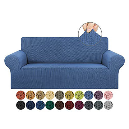 Picture of KEKUOU Stretch Loveseat Sofa Slipcover 1 Piece Couch Sofa Cover (55"-79") Furniture Protector 2 Seater Sofa with Elastic Bottom for Kids,Pet.Jacquard Small Checked Pattern Fabric(Medium,Riverside)