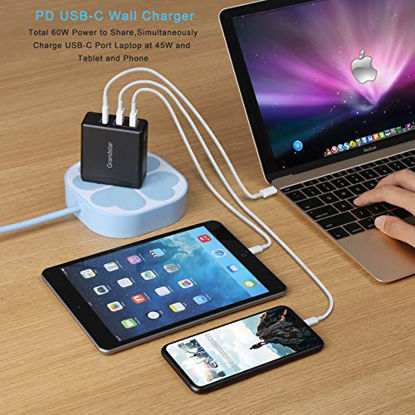 Picture of USB PD Wall ChargerGrandstar 60W 3 Ports Wall Charger with Quick Charge3.0, USB C Charger Foldable PlugCompatible MacBook/iPad Pro/Air, iPhone Xs/XS/Max/XR/8/7/6/Plus, Samsung Galaxy S8/S8+/Note8