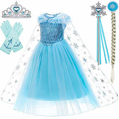Picture of Princess Costumes Birthday Party Dress Up for Little Girls with Wig,Crown,Mace,Gloves Accessories 6-7 Years(D56,130cm)