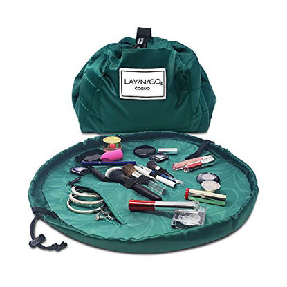 Picture of Lay-n-Go Cosmo Drawstring Makeup Organizer Cosmetic & Toiletry Bag for Travel, and Daily Use with a Durable Patented Design, 20 inch, Evergeen