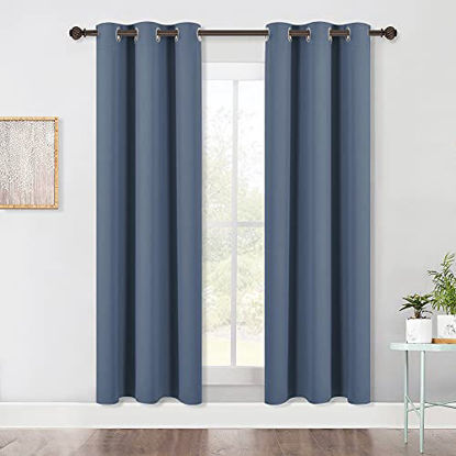 Picture of NICETOWN Window Treatment Blackout Curtain Panels, Home Décor Thermal Insulated Solid Grommet Blackout Draperies/Drapes for Bedroom (Set of 2 Panels, 42 by 72 Inch, Stone Blue)