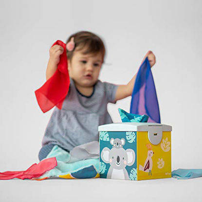 Picture of Taf Toys Sensory Wonder Tissue Box for Toddlers. Made of Strong & Durable Cardboard Box & Plastic Cover, STEM Montessori Toy Colorful Scarves and Crinkling Blankies, Educational & Sensory Development