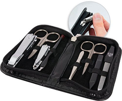 Picture of 3 Swords Germany - brand quality 8 piece manicure pedicure grooming kit set for professional finger & toe nail care scissors clipper fashion leather case in gift box, Made in Solingen Germany (03904)
