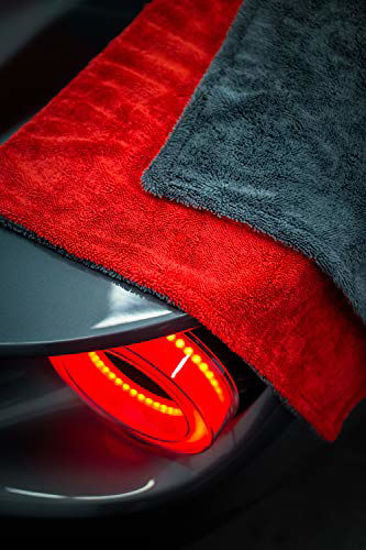 Picture of [Dreadnought XL] Microfiber Car-Drying Towel, Superior Absorbency for Drying Cars, Trucks, and SUVs, Double-Twist Pile, One-Pass Vehicle-Drying Towel (20"x40", Red/Gray) 1-Pack