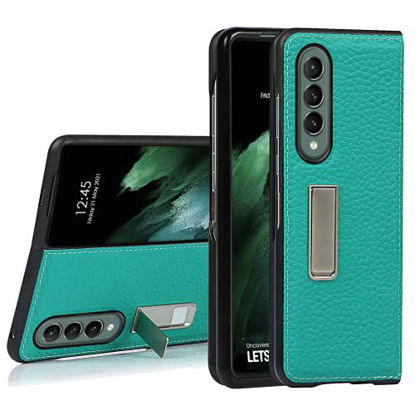 Picture of YXE Samsung Galaxy Z Fold 3 5G (2021 Realese) Case,[Genuine Leather] [Full Body Protection] [Dropproof] [Kickstand] Protective Case with Kickstand for Samsung Galaxy Z Fold 3 5G -Green