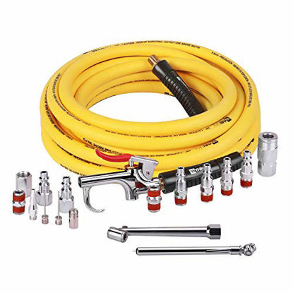 Picture of WYNNsky 18 Pieces Air Compressor Accessories, 3/8 Inch × 25 Feet Hybrid Air Compressor Hose with 1/4 Inch NPT Male Threads, 1/4 NPT Quick Connect Air Fittings, Air Blow Gun Kit, Air Chuck, Tire Gauge