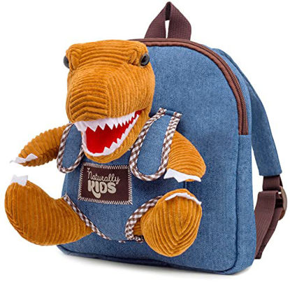 Picture of Naturally KIDS Tiny Dinosaur Backpack - Very XX-Small Toddler Backpack Purse for Boys Girls - Dinosaur Toys for Kids Age 2 - Little Backpack w Brown Corduroy T Rex